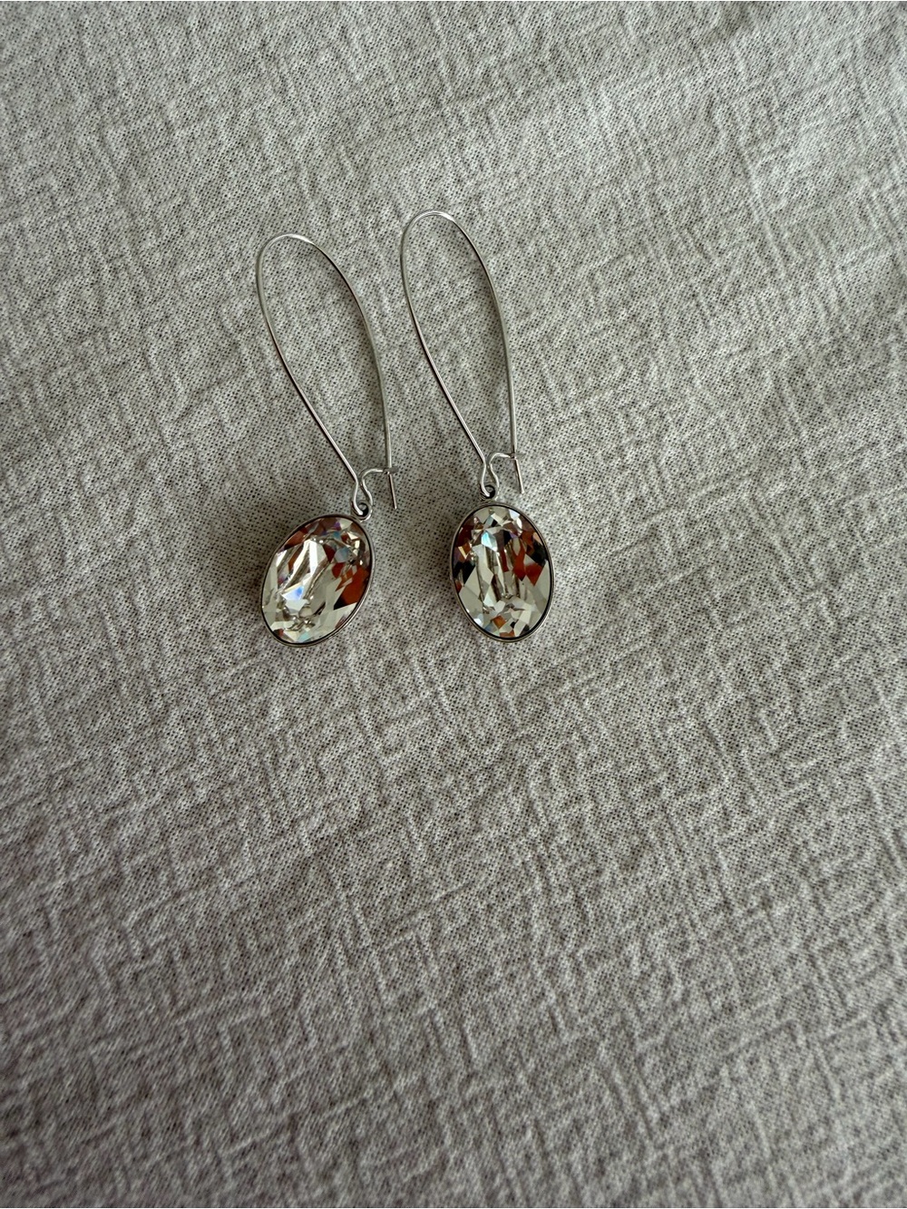 Swarovski Silver Drop Earrings with Clear Oval Crystals